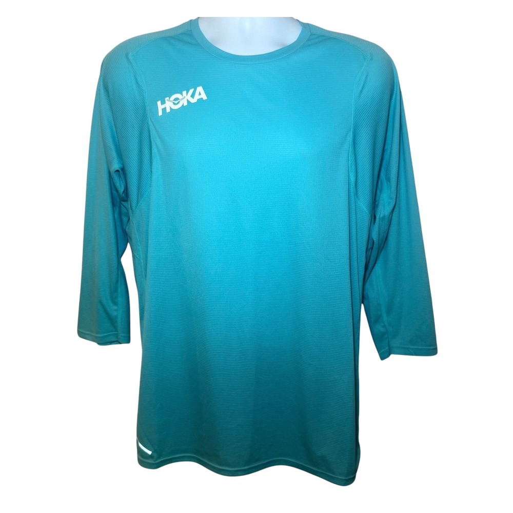 Hoka One One Glide 3/4 Sleeve Mens L Performance Running Shirt Aqua Blue 1123726